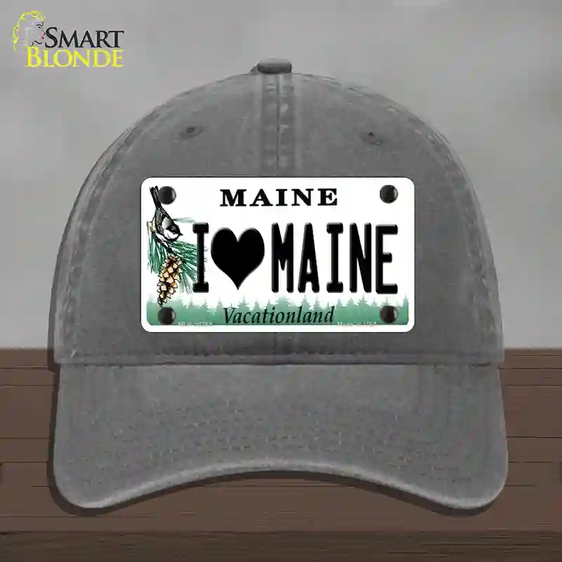 HAT08-MLP-10384 I Love Maine Novelty License Plate Hat, Unconstructed Cotton - Charcoal