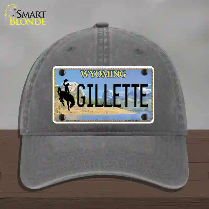 HAT08-MLP-10522 Gillette Wyoming Novelty License Plate Hat, Unconstructed Cotton - Charcoal