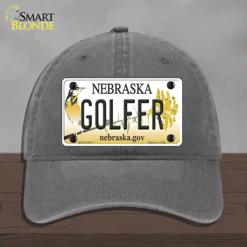 HAT08-MLP-10601 Golfer Nebraska Novelty License Plate Hat, Unconstructed Cotton - Charcoal