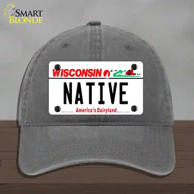 HAT08-MLP-10650 Native Wisconsin Novelty License Plate Hat, Unconstructed Cotton - Charcoal