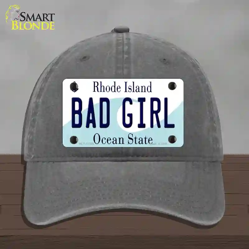 HAT08-MLP-11220 Bad Girl Rhode Island State Novelty License Plate Hat, Unconstructed Cotton - Charcoal