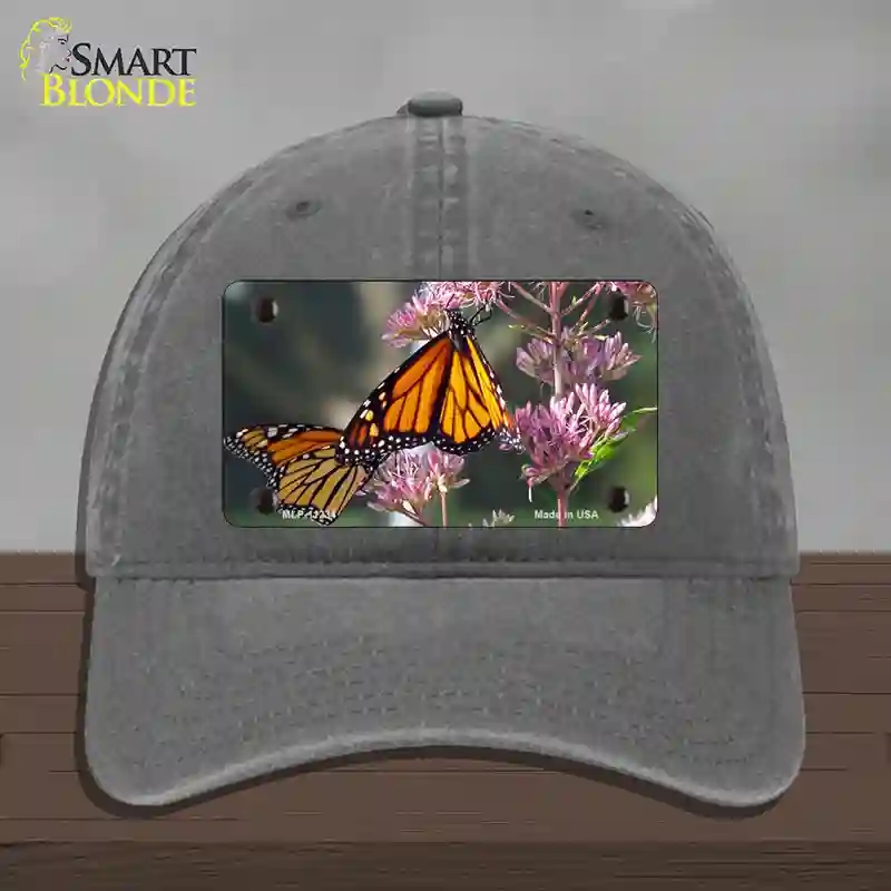 HAT08-MLP-11234 Butterfly Monarch on Flower Novelty License Plate Hat, Unconstructed Cotton - Charcoal