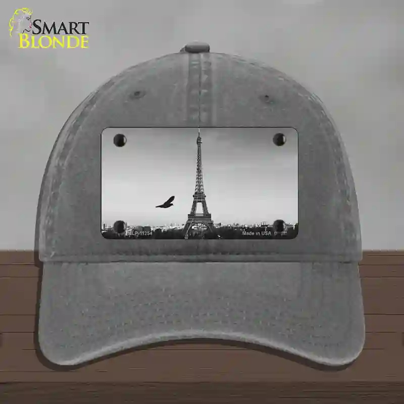 HAT08-MLP-11254 Eiffel Tower Black & White with Bird Novelty License Plate Hat, Unconstructed Cotton - Charcoal