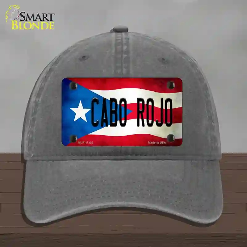 HAT08-MLP-11326 Cabo Rojo Puerto Rico Flag Novelty License Plate Hat, Unconstructed Cotton - Charcoal