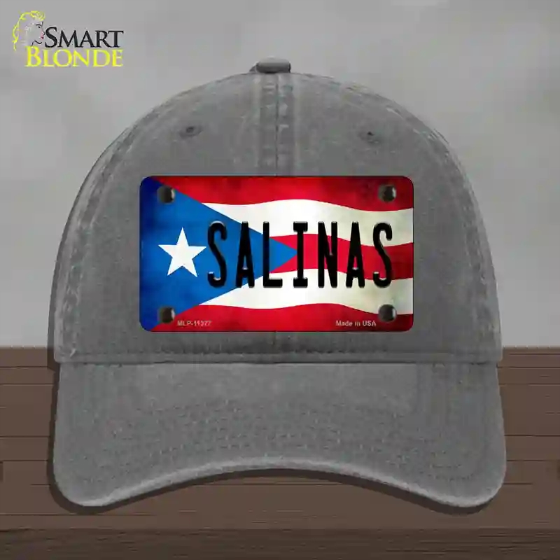 HAT08-MLP-11377 Salinas Puerto Rico Flag Novelty License Plate Hat, Unconstructed Cotton - Charcoal