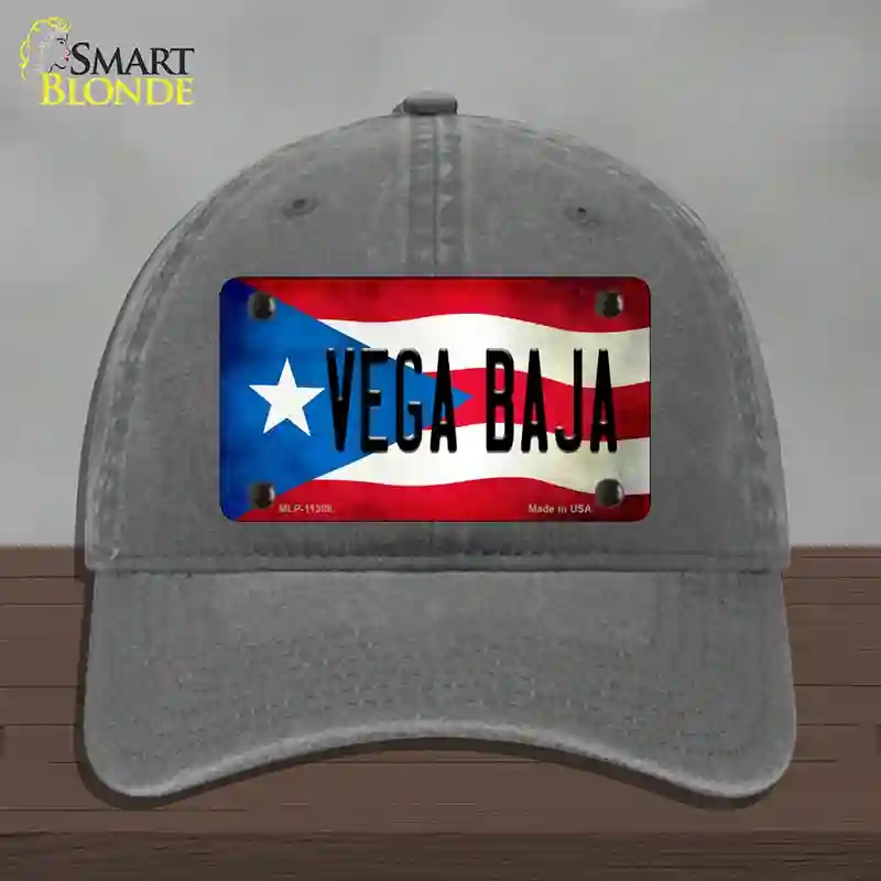 HAT08-MLP-11388 Vega Baja Puerto Rico Flag Novelty License Plate Hat, Unconstructed Cotton - Charcoal