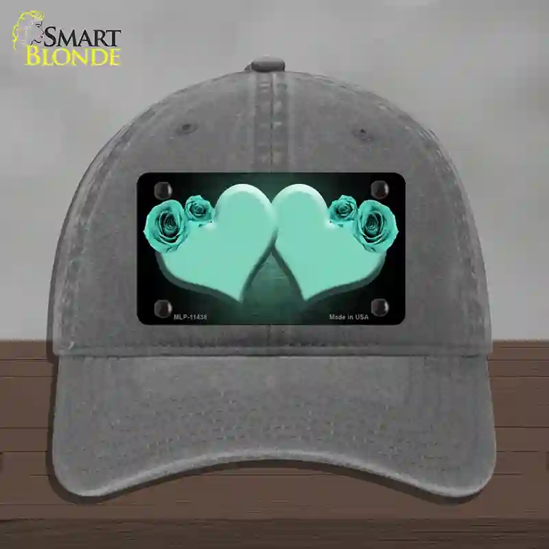 HAT08-MLP-11438 Hearts Over Roses in Mint Novelty License Plate Hat, Unconstructed Cotton - Charcoal