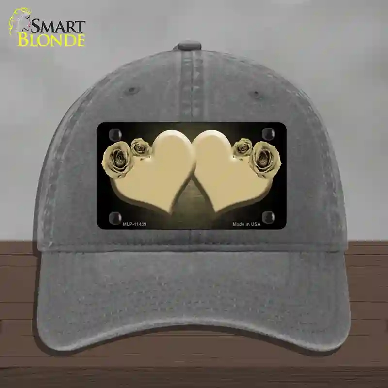 HAT08-MLP-11439 Hearts Over Roses in Gold Novelty License Plate Hat, Unconstructed Cotton - Charcoal
