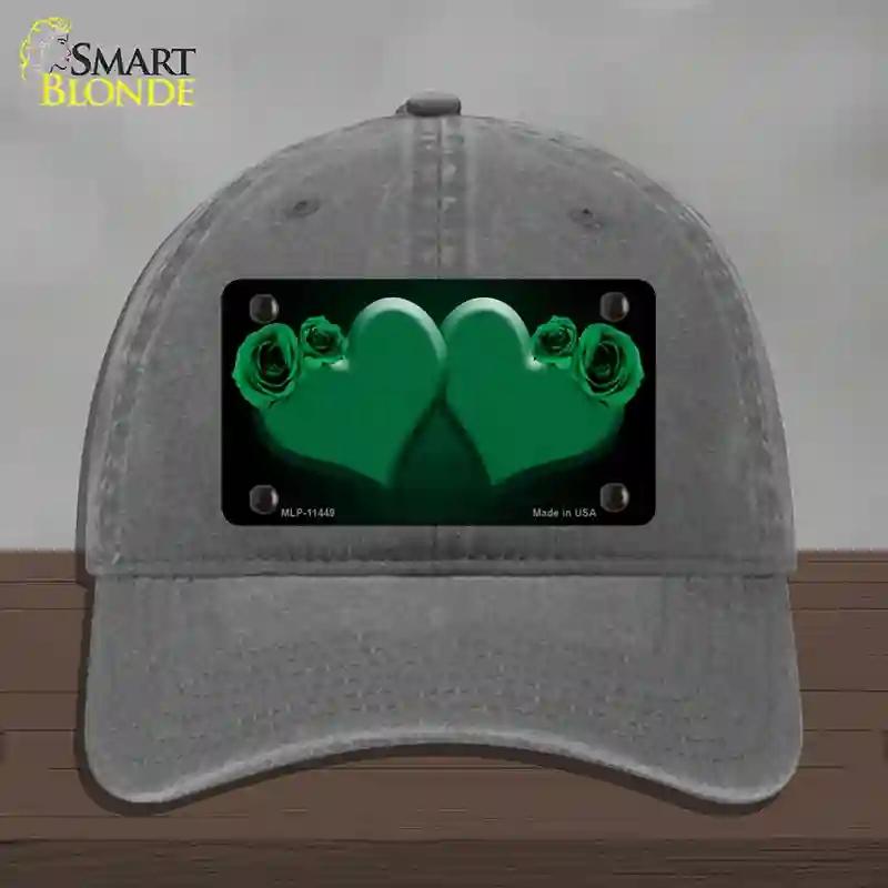 HAT08-MLP-11449 Hearts Over Roses in Green Novelty License Plate Hat, Unconstructed Cotton - Charcoal