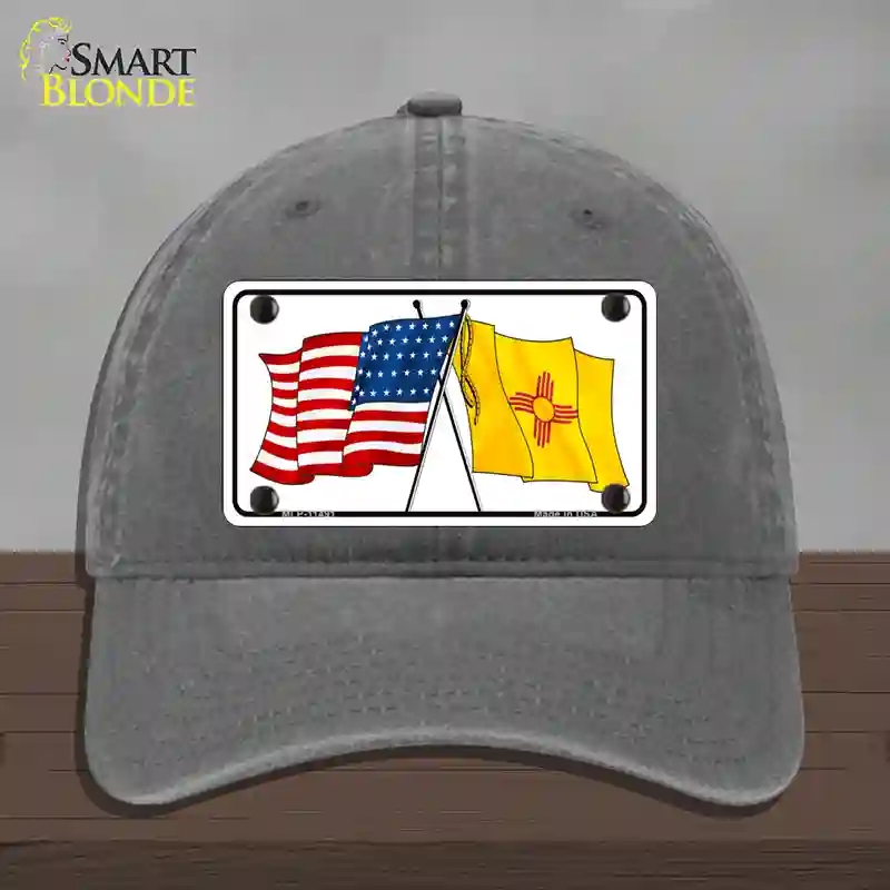 HAT08-MLP-11491   Mexico Crossed US Flag Novelty License Plate Hat, Unconstructed Cotton - Charcoal