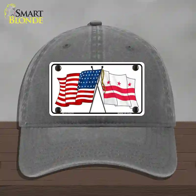 HAT08-MLP-11511 Washington DC Crossed US Flag Novelty License Plate Hat, Unconstructed Cotton - Charcoal