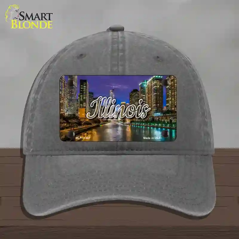 HAT08-MLP-11597 Illinois River City Lights State Novelty License Plate Hat, Unconstructed Cotton - Charcoal