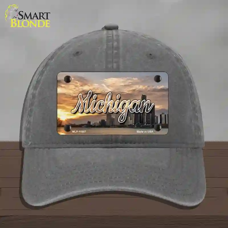 HAT08-MLP-11607 Michigan City Sunset State Novelty License Plate Hat, Unconstructed Cotton - Charcoal