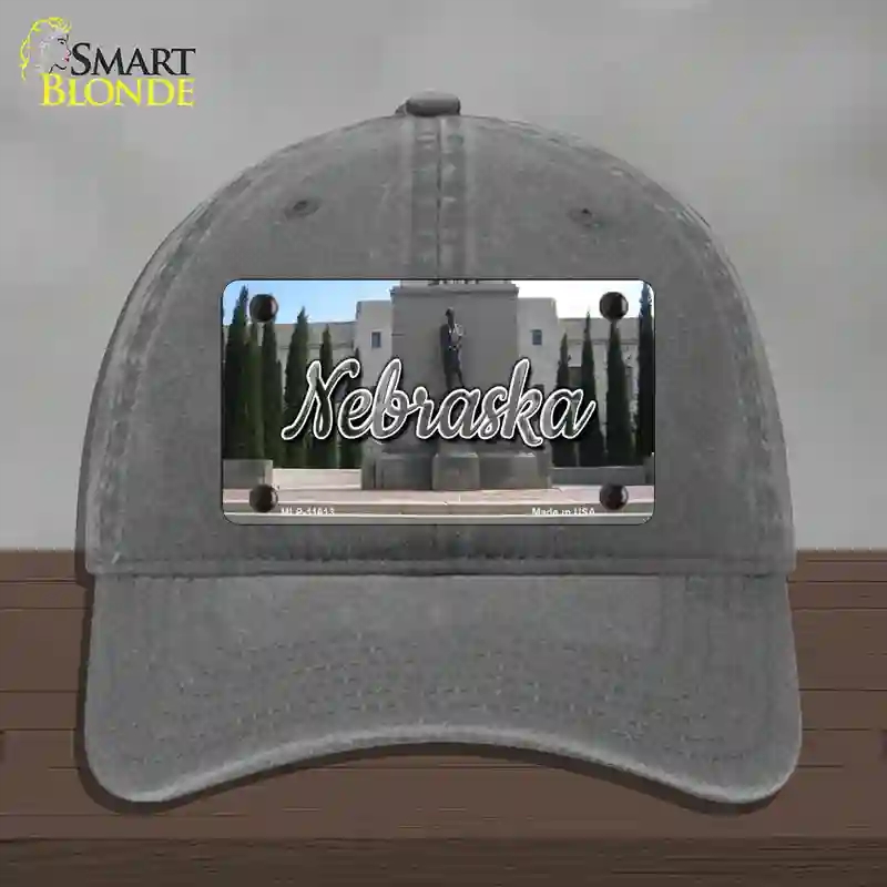 HAT08-MLP-11613 Nebraska Capital Building State Novelty License Plate Hat, Unconstructed Cotton - Charcoal