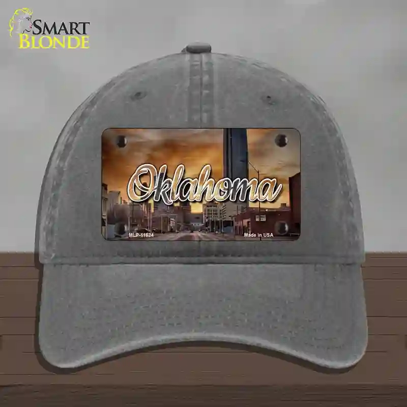 HAT08-MLP-11624 Oklahoma Sunset Skyline State Novelty License Plate Hat, Unconstructed Cotton - Charcoal