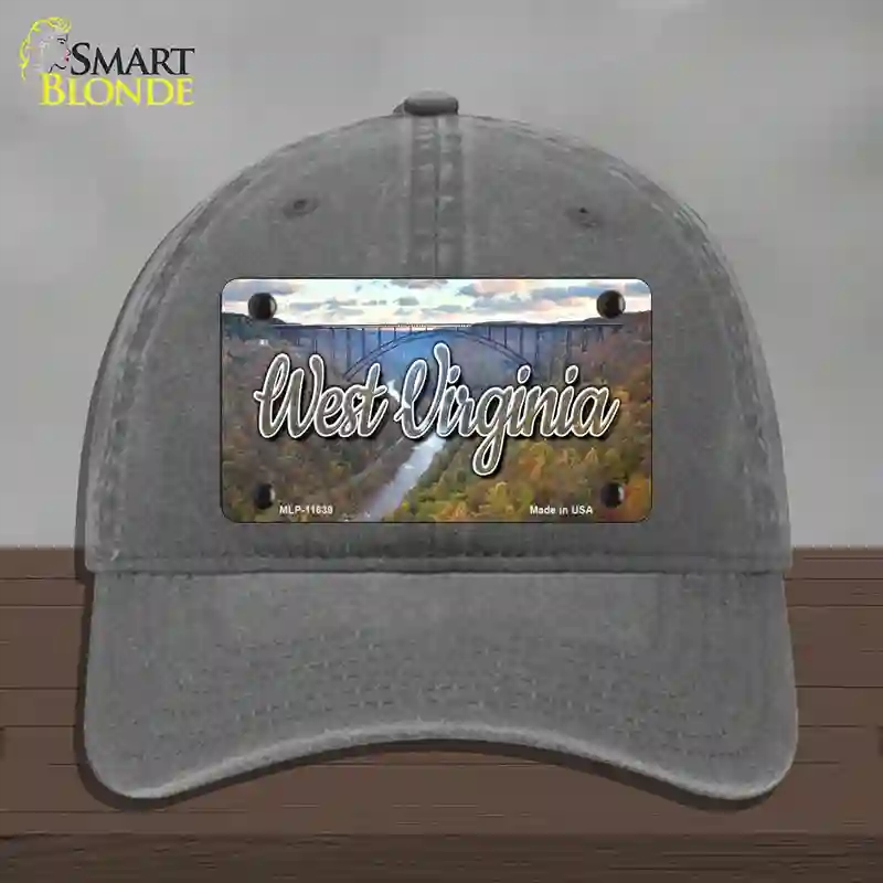 HAT08-MLP-11639 West Virginia River Bridge State Novelty License Plate Hat, Unconstructed Cotton - Charcoal