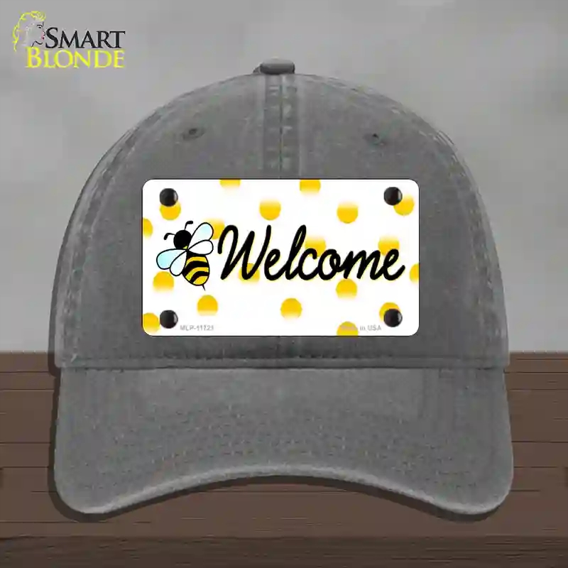 HAT08-MLP-11721 Welcome Bee Novelty License Plate Hat, Unconstructed Cotton - Charcoal