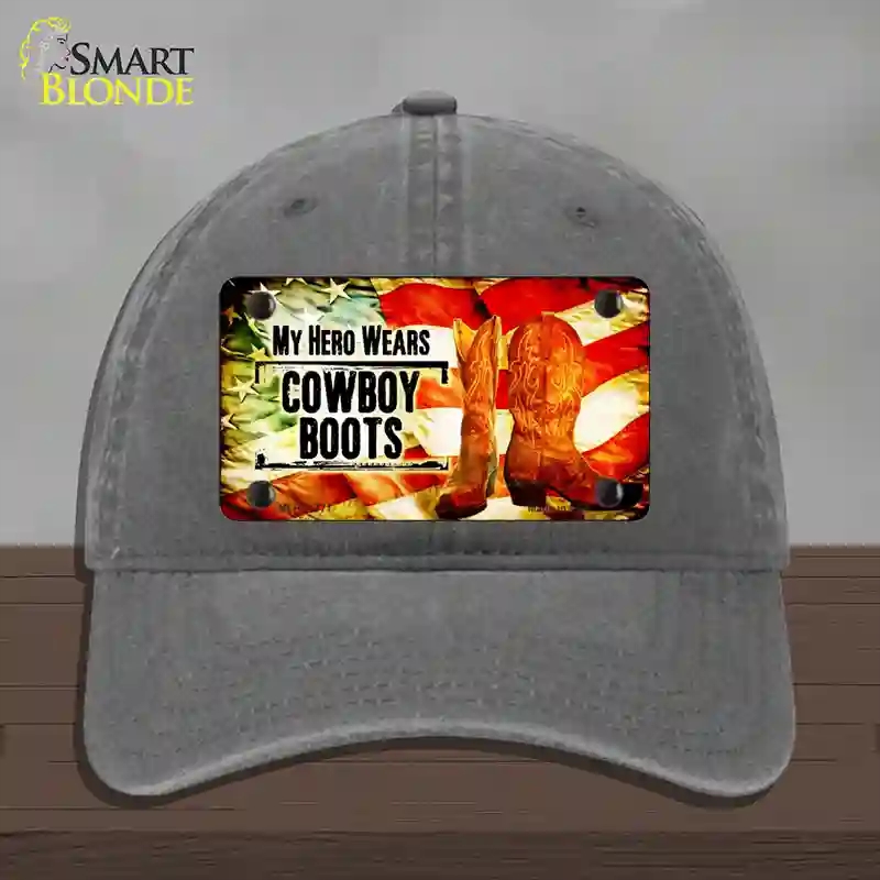 HAT08-MLP-11771 My Hero Wears Cowboy Boots Novelty License Plate Hat, Unconstructed Cotton - Charcoal