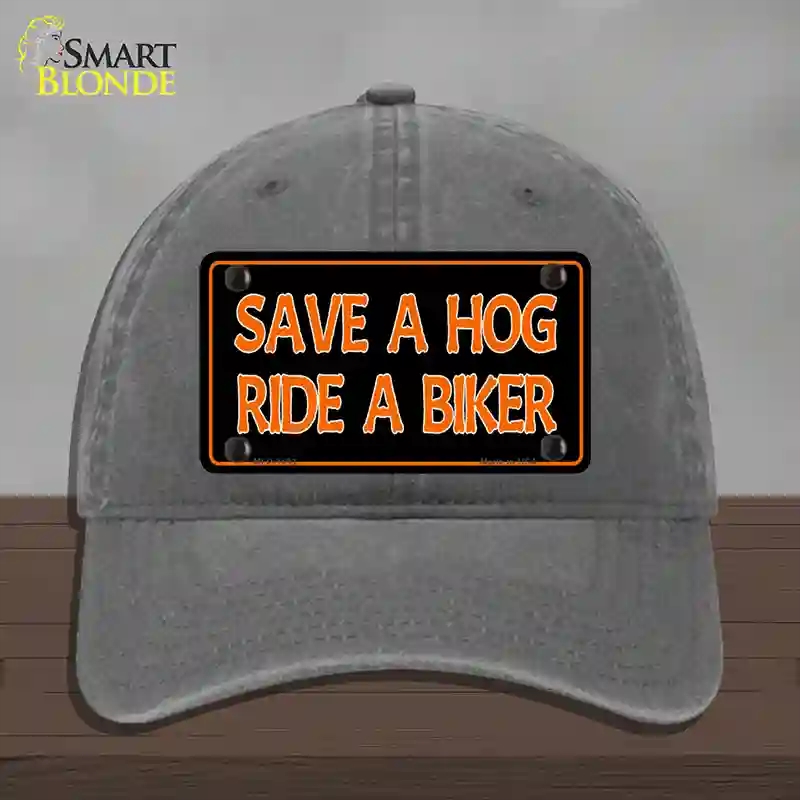HAT08-MLP-1193 Save a Hog Ride a Biker Novelty License Plate Hat, Unconstructed Cotton - Charcoal
