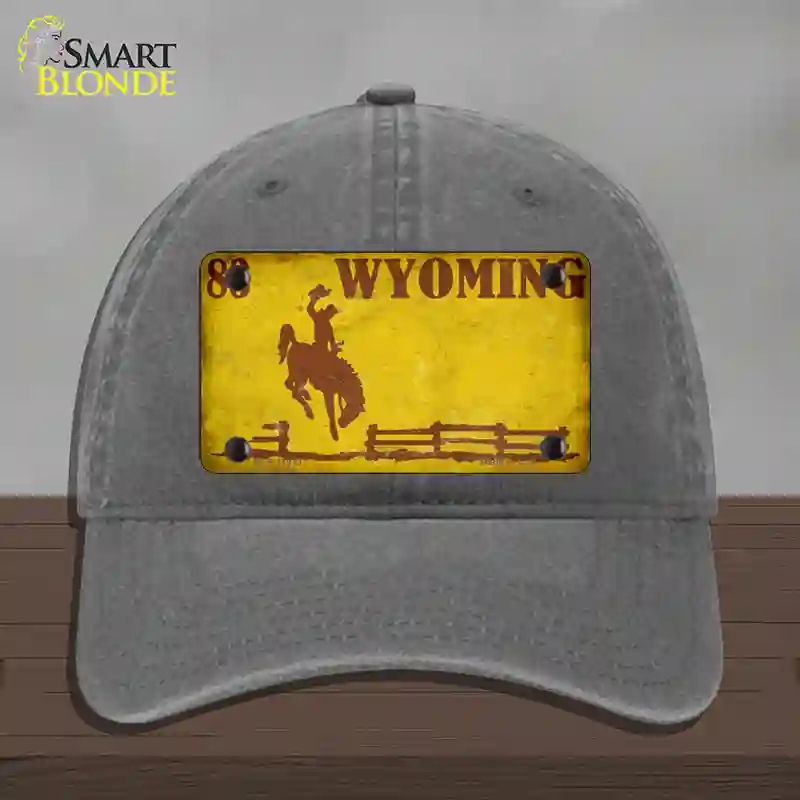 HAT08-MLP-11933 Wyoming Yellow Rusty Novelty License Plate Hat, Unconstructed Cotton - Charcoal