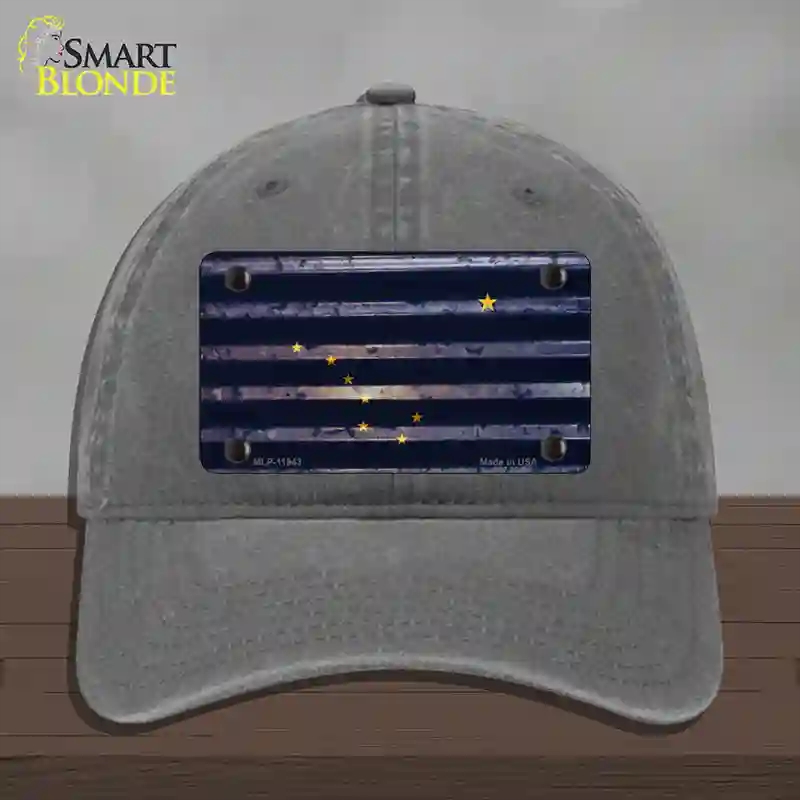 HAT08-MLP-11943 Alaska Corrugated Flag Novelty License Plate Hat, Unconstructed Cotton - Charcoal