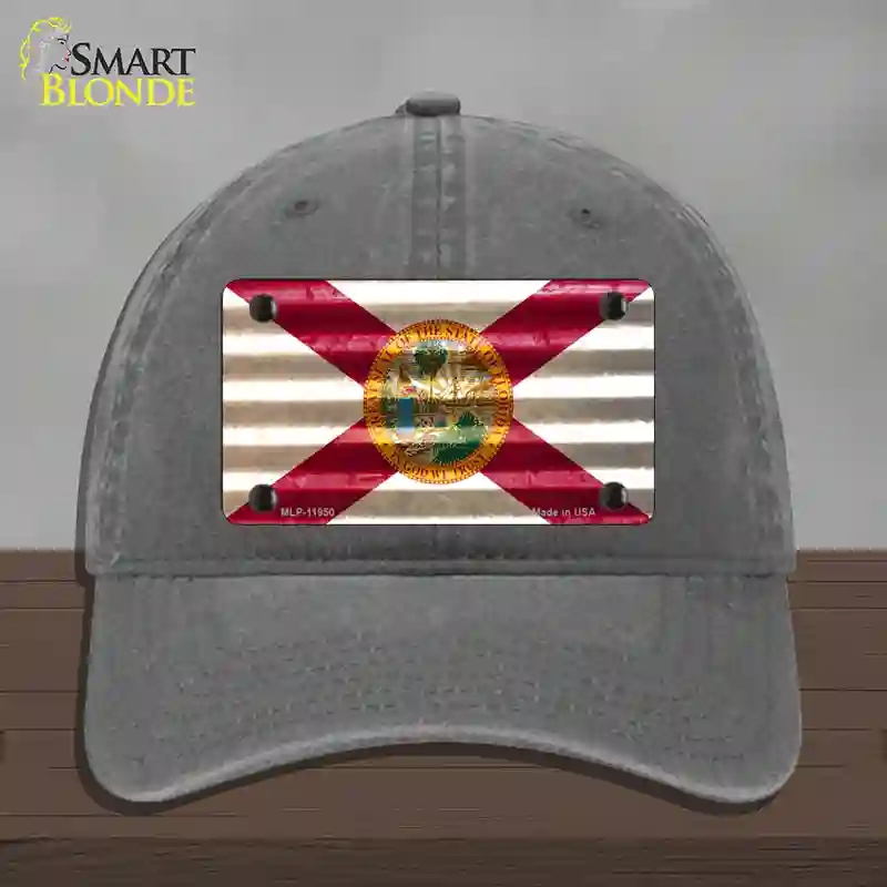 HAT08-MLP-11950 Florida Corrugated Flag Novelty License Plate Hat, Unconstructed Cotton - Charcoal