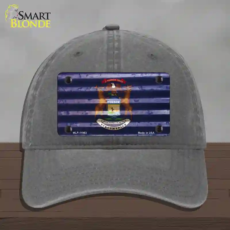 HAT08-MLP-11963 Michigan Corrugated Flag Novelty License Plate Hat, Unconstructed Cotton - Charcoal