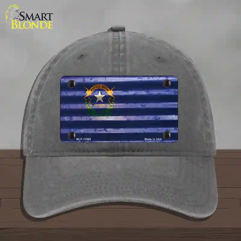 HAT08-MLP-11969 Nevada Corrugated Flag Novelty License Plate Hat, Unconstructed Cotton - Charcoal