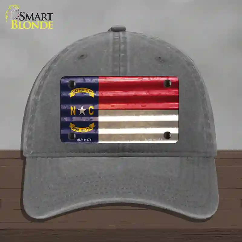 HAT08-MLP-11974 North Carolina Corrugated Flag Novelty License Plate Hat, Unconstructed Cotton - Charcoal