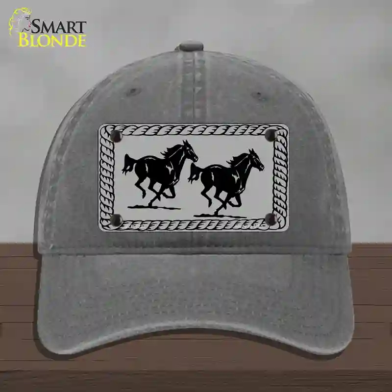 HAT08-MLP-1233 Two Running Horses Novelty License Plate Hat, Unconstructed Cotton - Charcoal