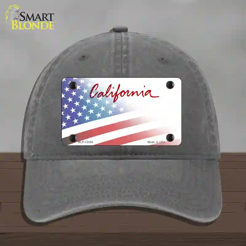 HAT08-MLP-12334 California American Flag Novelty License Plate Hat, Unconstructed Cotton - Charcoal