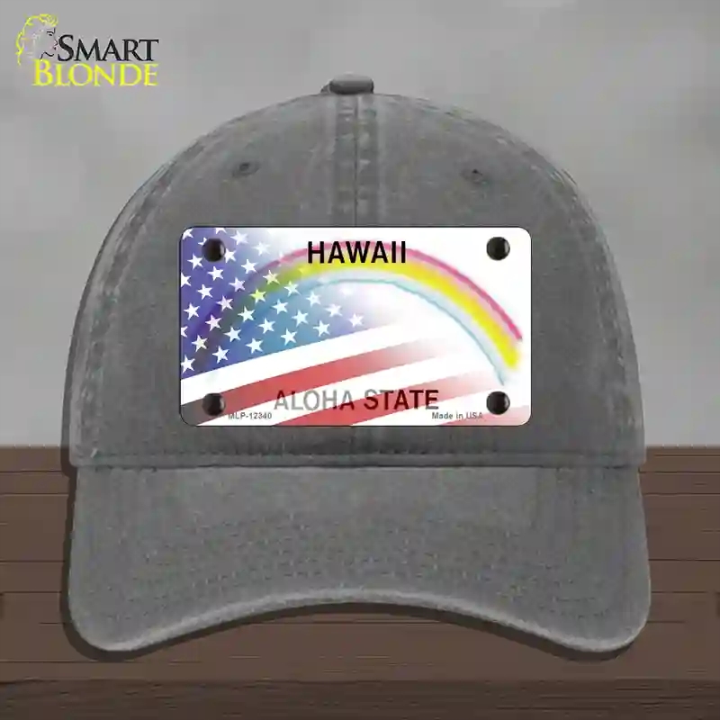 HAT08-MLP-12340 Hawaii with American Flag Novelty License Plate Hat, Unconstructed Cotton - Charcoal