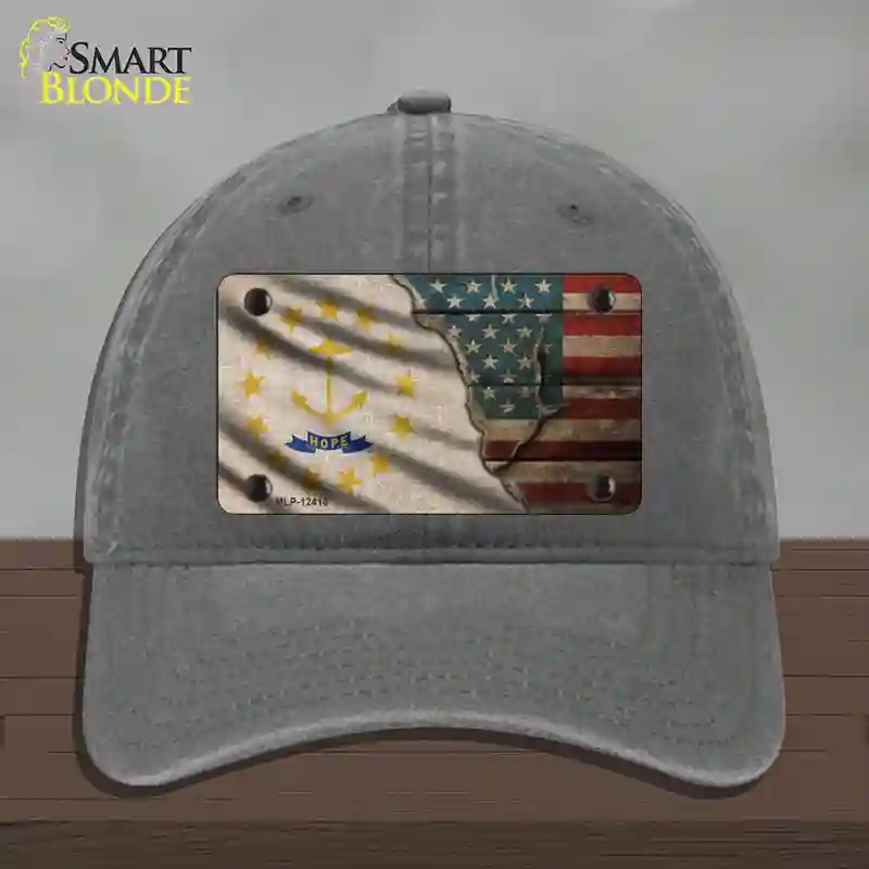 HAT08-MLP-12418 Rhode Island & American Flag Novelty License Plate Hat, Unconstructed Cotton - Charcoal