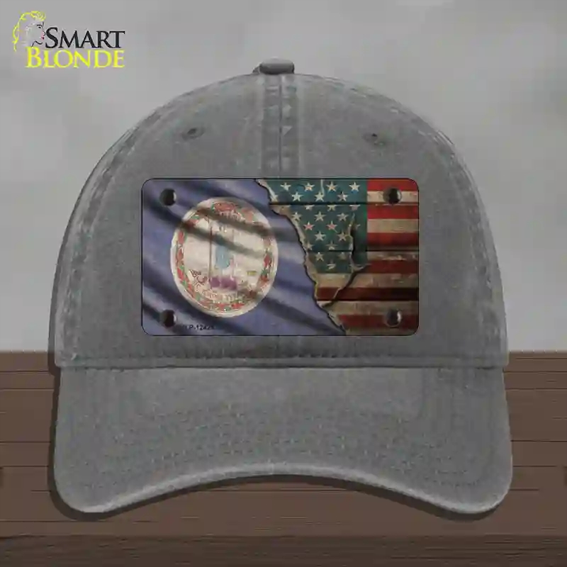HAT08-MLP-12425 Virginia & American Flag Novelty License Plate Hat, Unconstructed Cotton - Charcoal