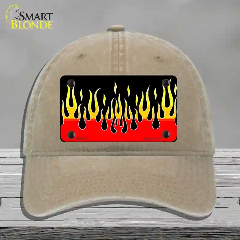HAT09-MLP-021 Flames Novelty License Plate Hat, Unconstructed Cotton - Khaki