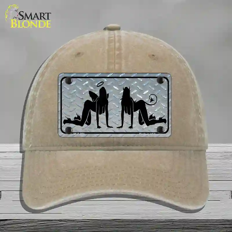 HAT09-MLP-061 Angel & Devil Novelty License Plate Hat, Unconstructed Cotton - Khaki