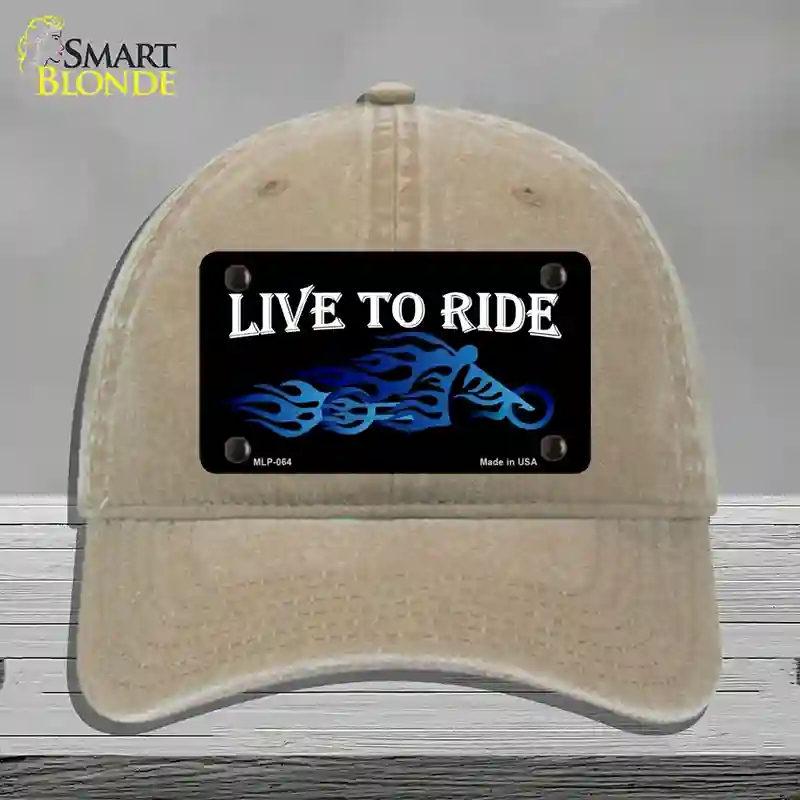 HAT09-MLP-064 Live to Ride Novelty License Plate Hat, Unconstructed Cotton - Khaki