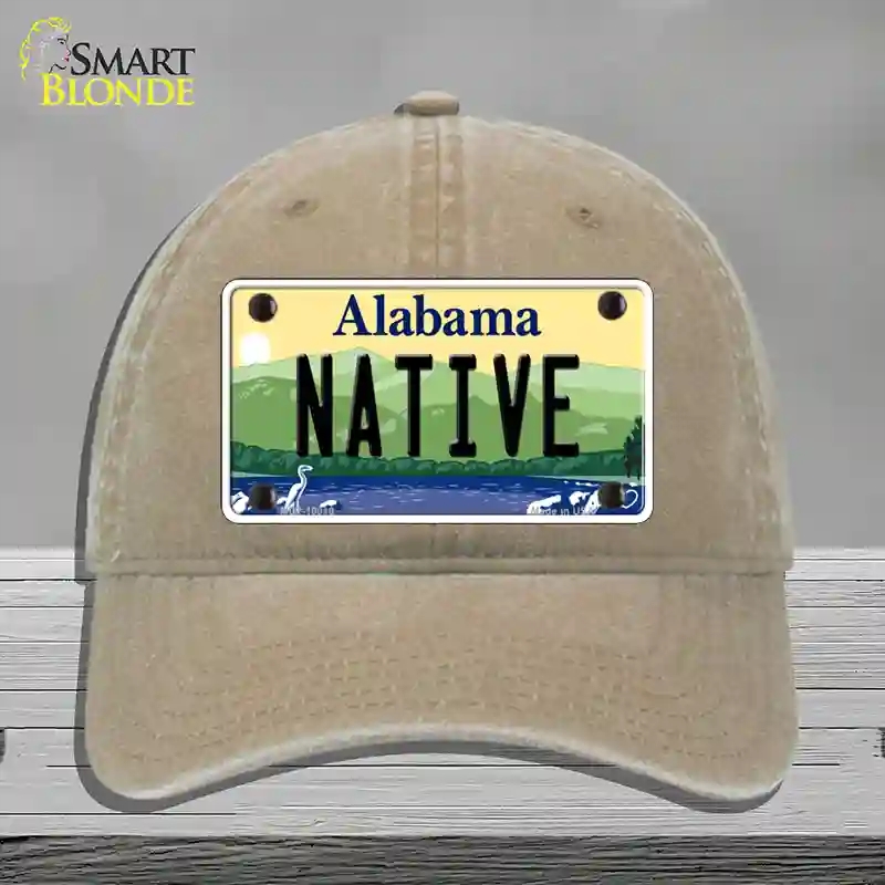 HAT09-MLP-10010 Native Alabama Novelty License Plate Hat, Unconstructed Cotton - Khaki