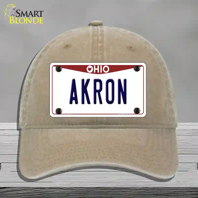 HAT09-MLP-10070 Akron Ohio Novelty License Plate Hat, Unconstructed Cotton - Khaki
