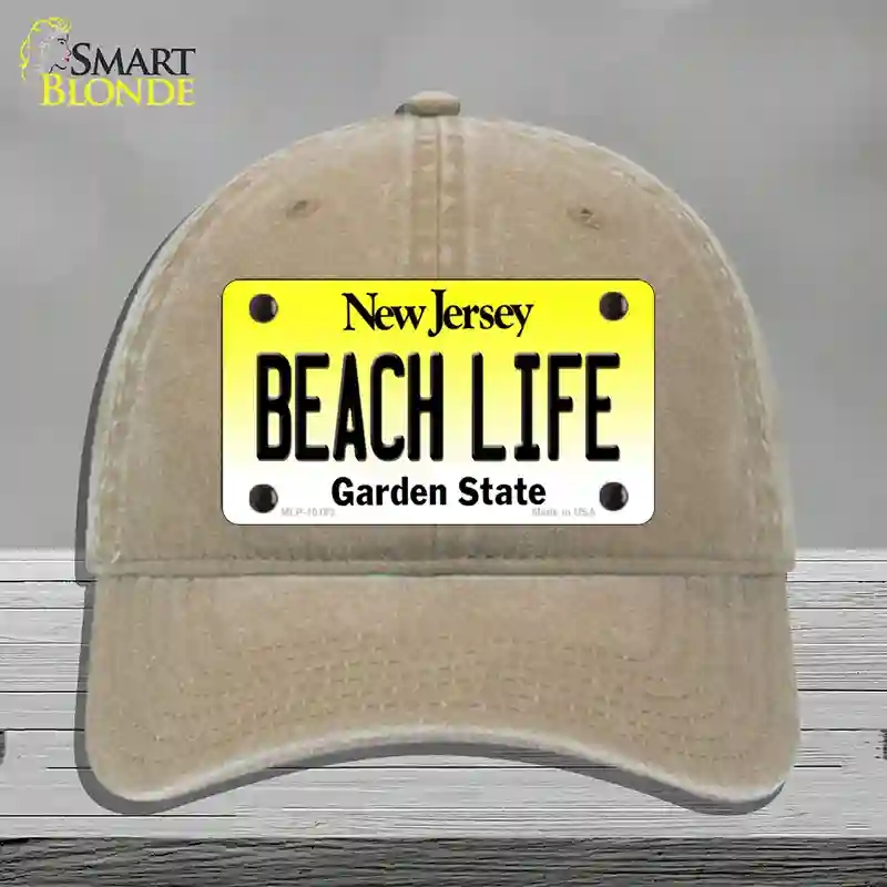 HAT09-MLP-10183 Beach Life   Jersey Novelty License Plate Hat, Unconstructed Cotton - Khaki