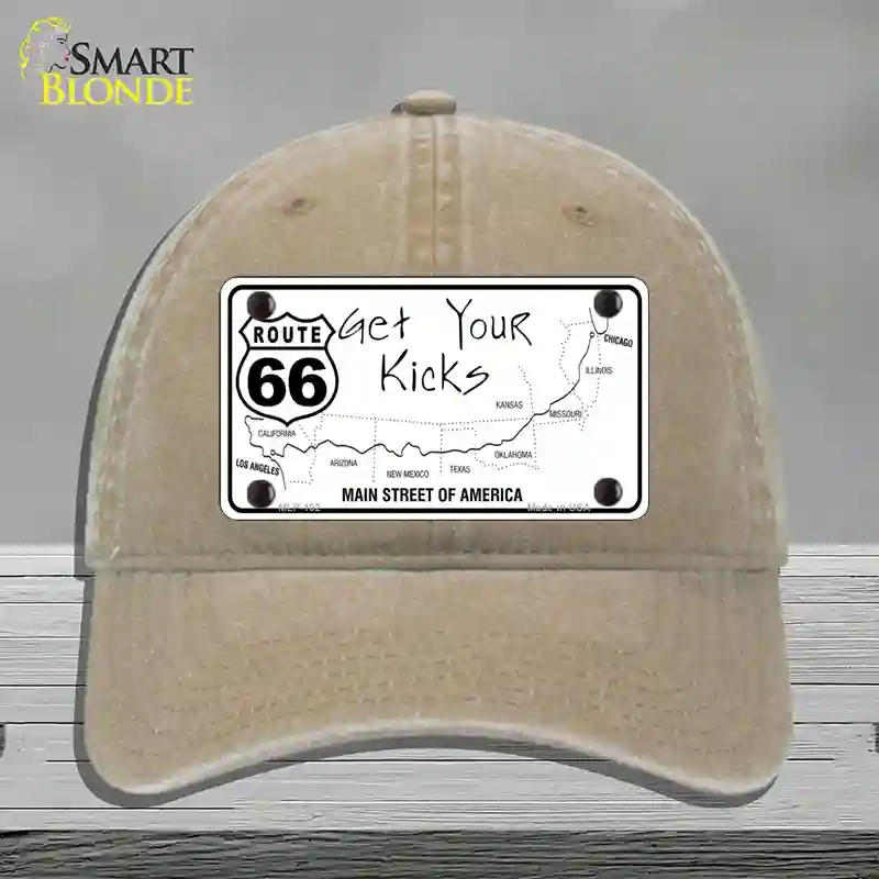 HAT09-MLP-102 US Route 66 Map Novelty License Plate Hat, Unconstructed Cotton - Khaki
