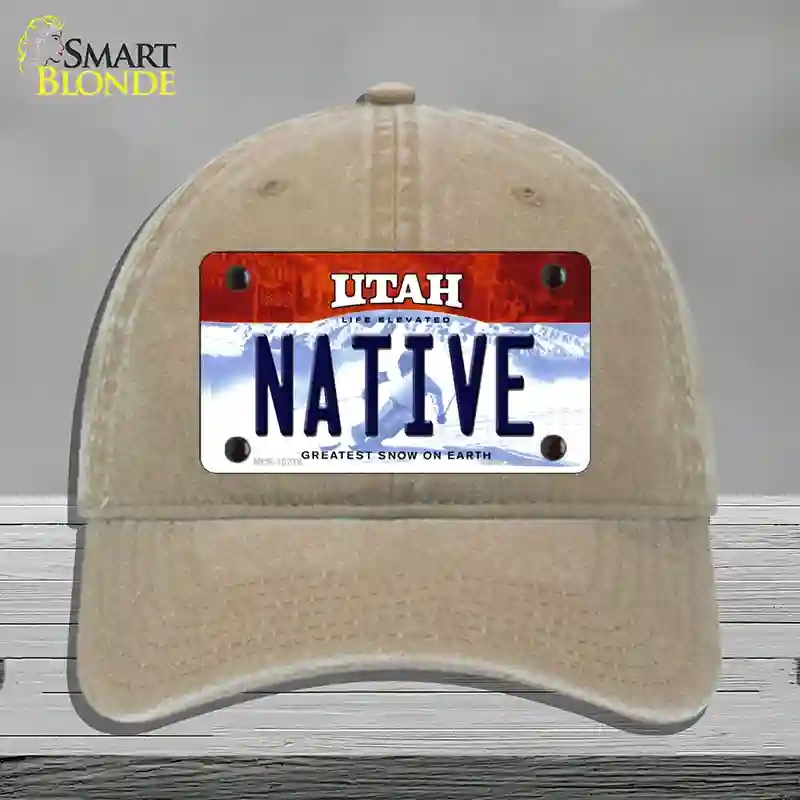 HAT09-MLP-10218 Native Utah Novelty License Plate Hat, Unconstructed Cotton - Khaki