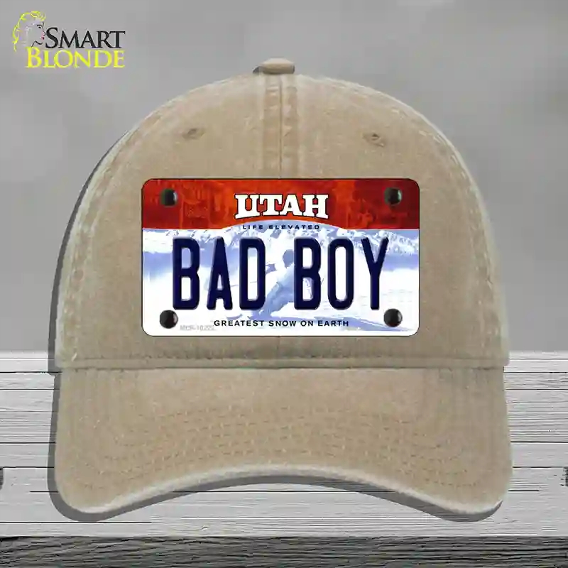 HAT09-MLP-10222 Bad Boy Utah Novelty License Plate Hat, Unconstructed Cotton - Khaki