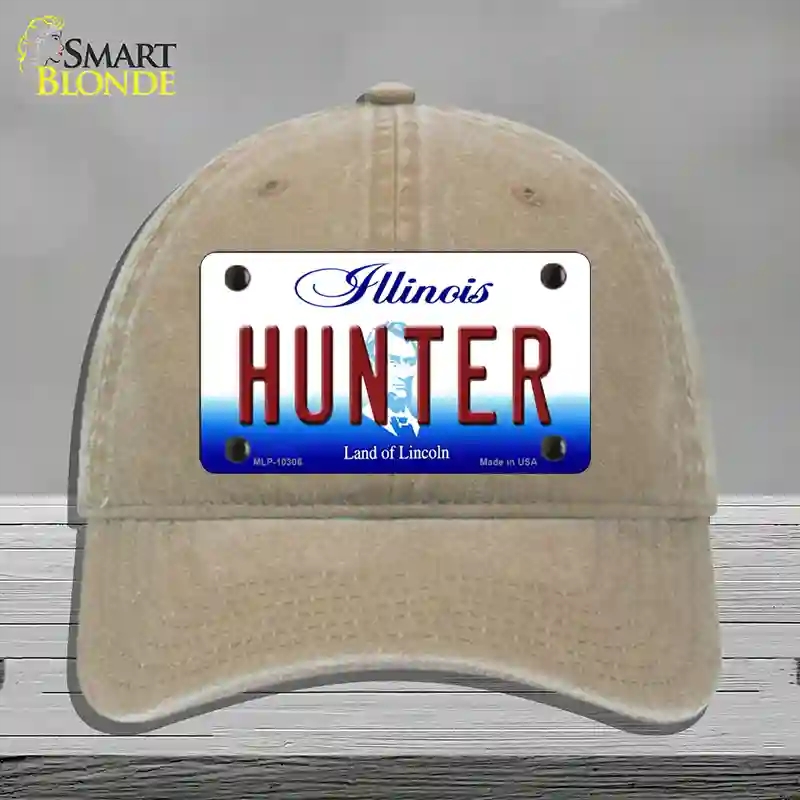 HAT09-MLP-10306 Hunter Illinois Novelty License Plate Hat, Unconstructed Cotton - Khaki