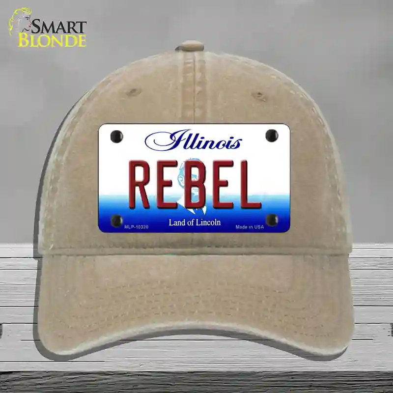HAT09-MLP-10320 Rebel Illinois Novelty License Plate Hat, Unconstructed Cotton - Khaki