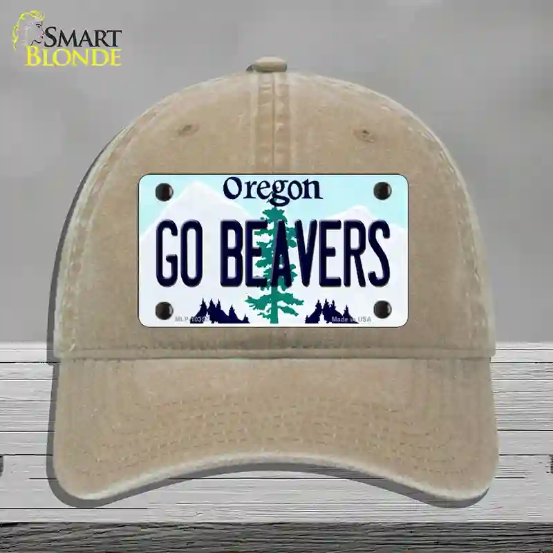 HAT09-MLP-10357 Go Beavers Oregon Novelty License Plate Hat, Unconstructed Cotton - Khaki