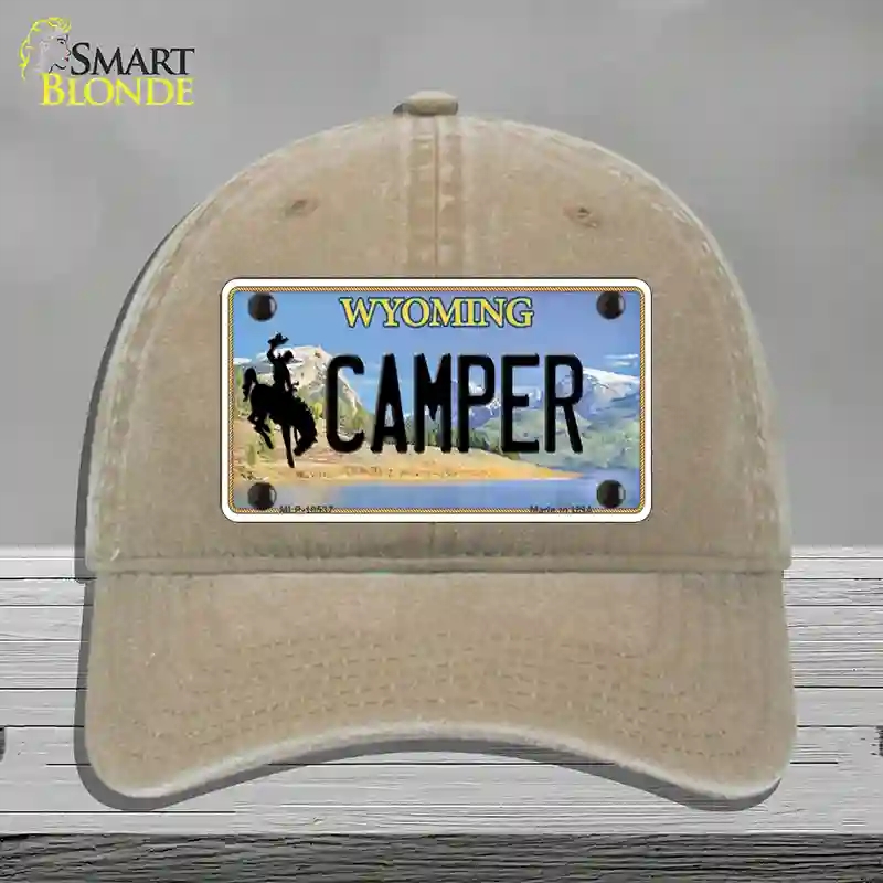 HAT09-MLP-10537 Camper Wyoming Novelty License Plate Hat, Unconstructed Cotton - Khaki