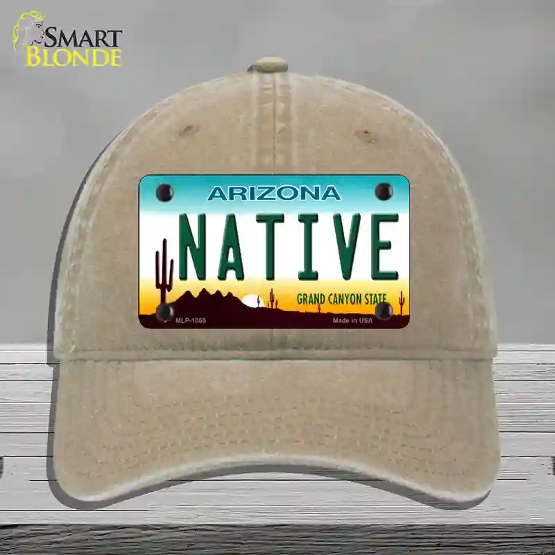 HAT09-MLP-1055 Native Arizona Novelty License Plate Hat, Unconstructed Cotton - Khaki