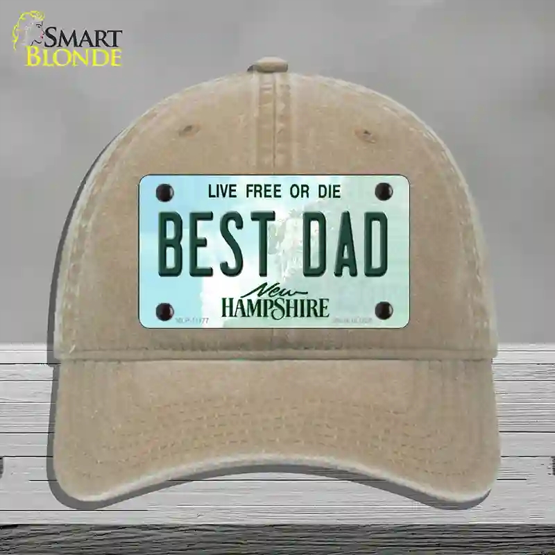 HAT09-MLP-11177 Best Dad   Hampshire State Novelty License Plate Hat, Unconstructed Cotton - Khaki