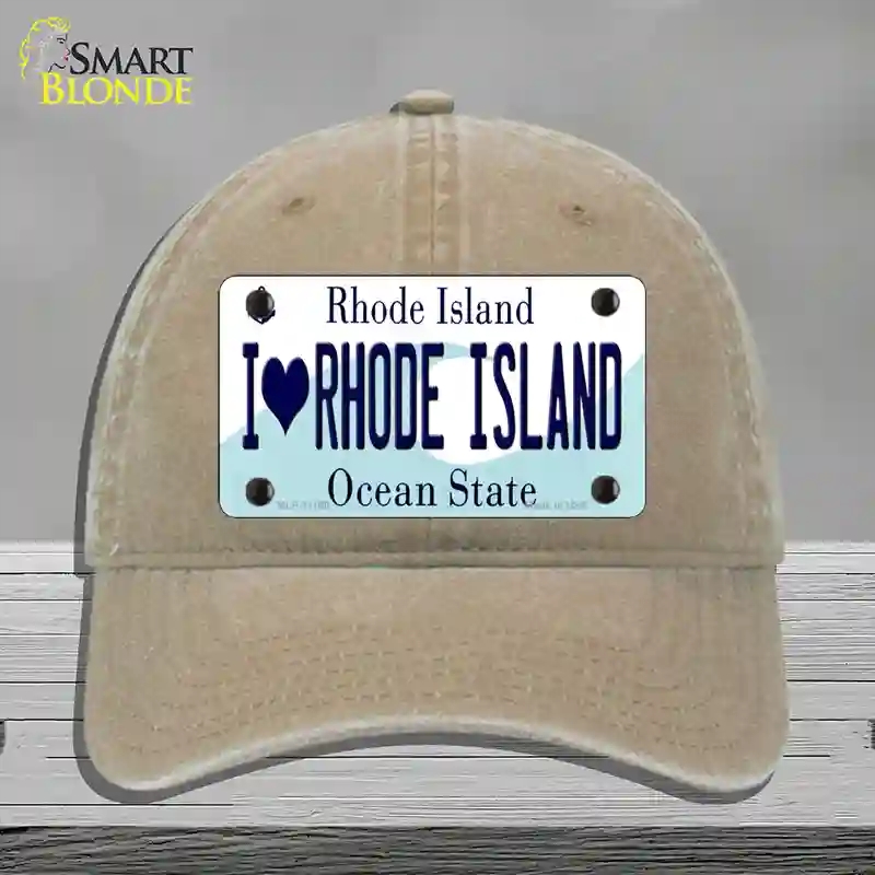 HAT09-MLP-11180 I Love Rhode Island State Novelty License Plate Hat, Unconstructed Cotton - Khaki